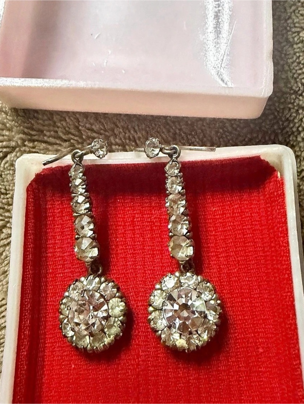 Art Deco Paste Cluster Dangle Earrings Crystal Drop Earrings 1930’s